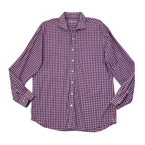 Twillory Shirt Mens 17.5 Hibiscus Purple Cotton Tailored Check Long Sleeve Dress - Picture 1 of 10